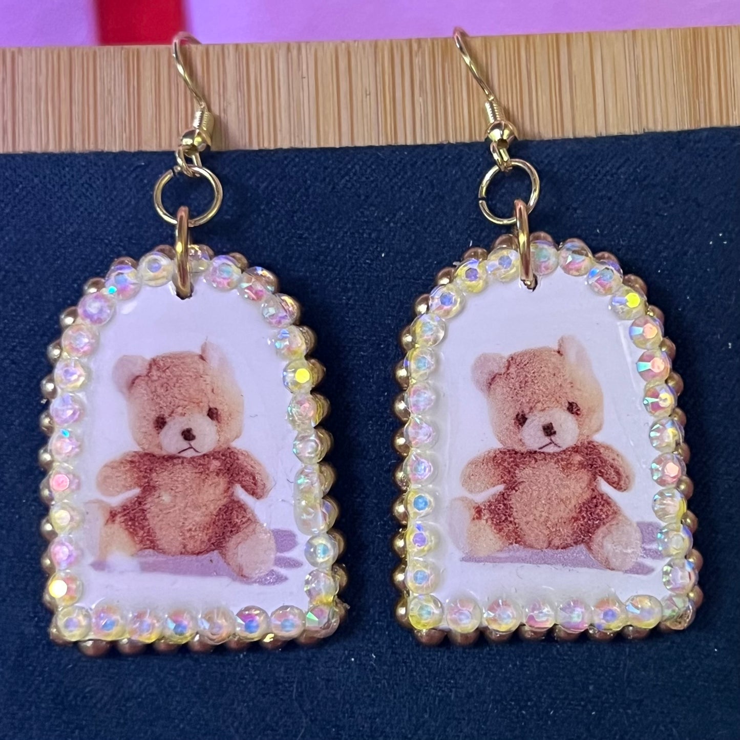 Little Bear Plushie Bronze Pearls Earrings | Kawaii Coquette Teddy Bear Jewelry