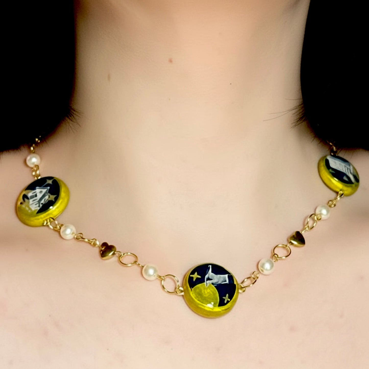 Cosmic Choker — Ethereal Metallic Collage Charm Necklace