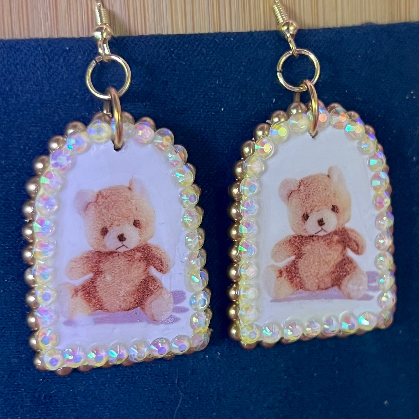 Little Bear Plushie Bronze Pearls Earrings | Kawaii Coquette Teddy Bear Jewelry