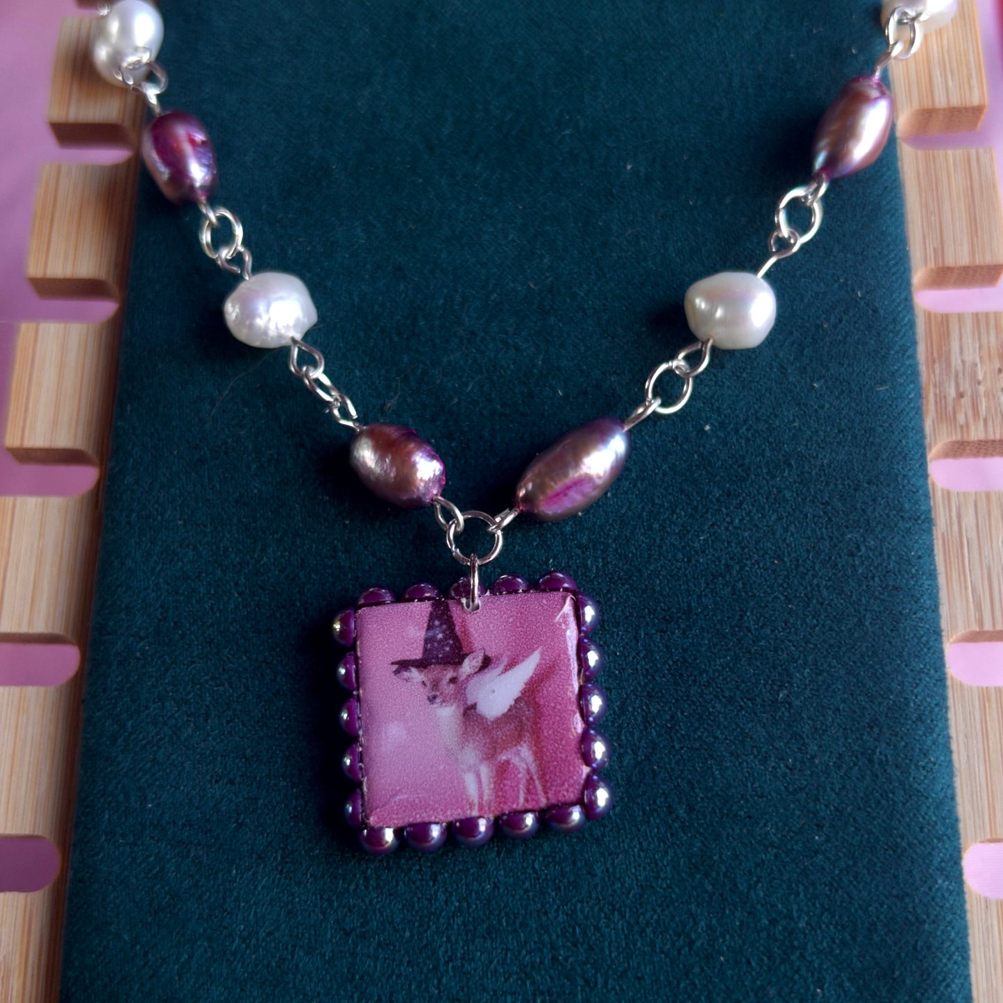 Fairy Deer Pearl Choker Necklace | Purple Peacock Pearl | Y2K Jewelry