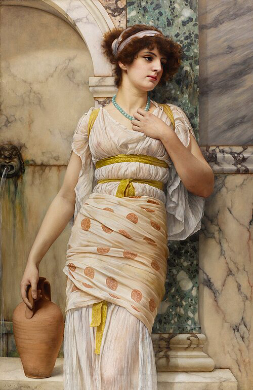 At The Fountain (1893) by John William Godward | Red Portrait Flower Choker | Coquette Lace | Olive Made