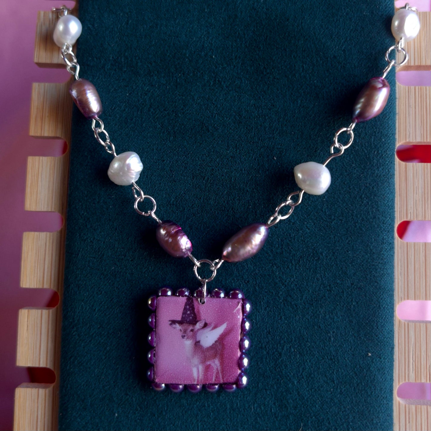 Fairy Deer Pearl Choker Necklace | Purple Peacock Pearl | Y2K Jewelry