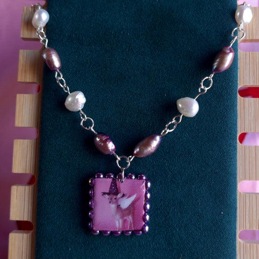Fairy Deer Pearl Choker Necklace | Purple Peacock Pearl | Y2K Jewelry