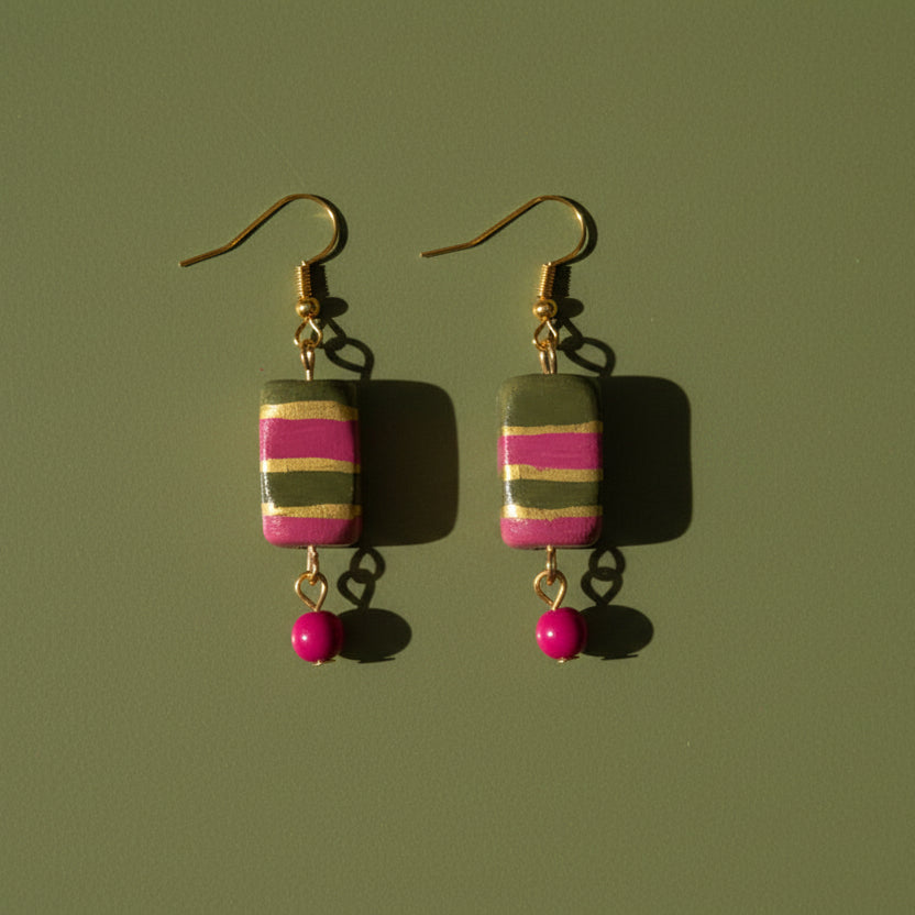 Cheetah Print Pink Pony Bracelet Set | Gold Plated Charm Bracelet | Pink Agate Beads | Handmade Clay Earrings | Toycore Maximalist Jewelry