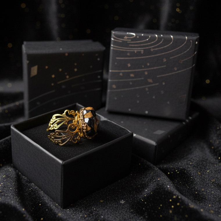 Gold Harlequin Mask Ring — Sculptural Masquerade Statement