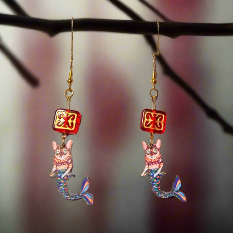 The Baroque Mermaid Cat Earrings – Limited Edition Artisan Charm Earrings