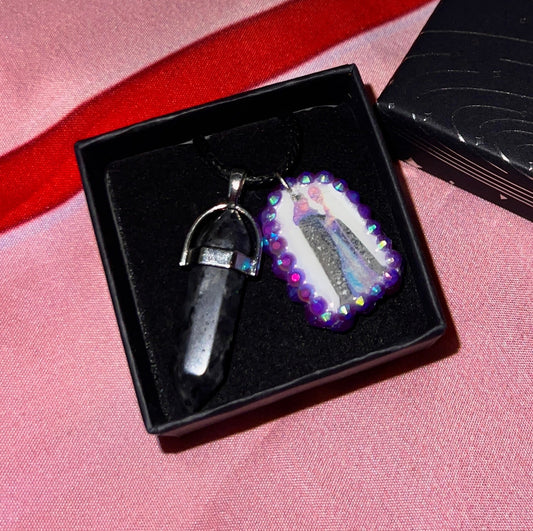 Medieval Sorceress Polymer Charm Necklace | Black Marbled Stone Pendant