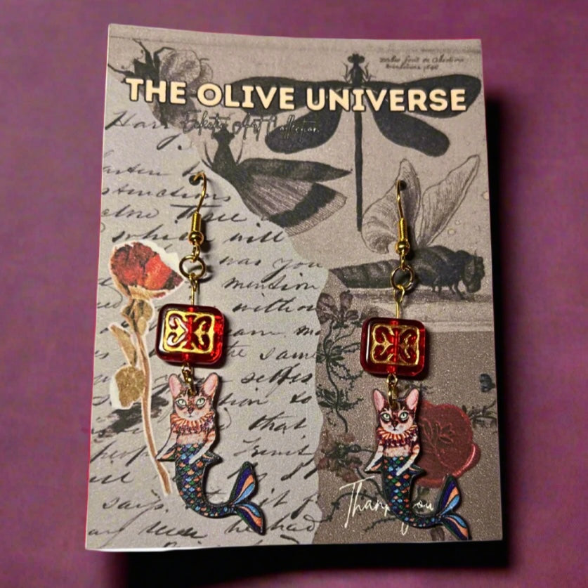 The Baroque Mermaid Cat Earrings – Limited Edition Artisan Charm Earrings