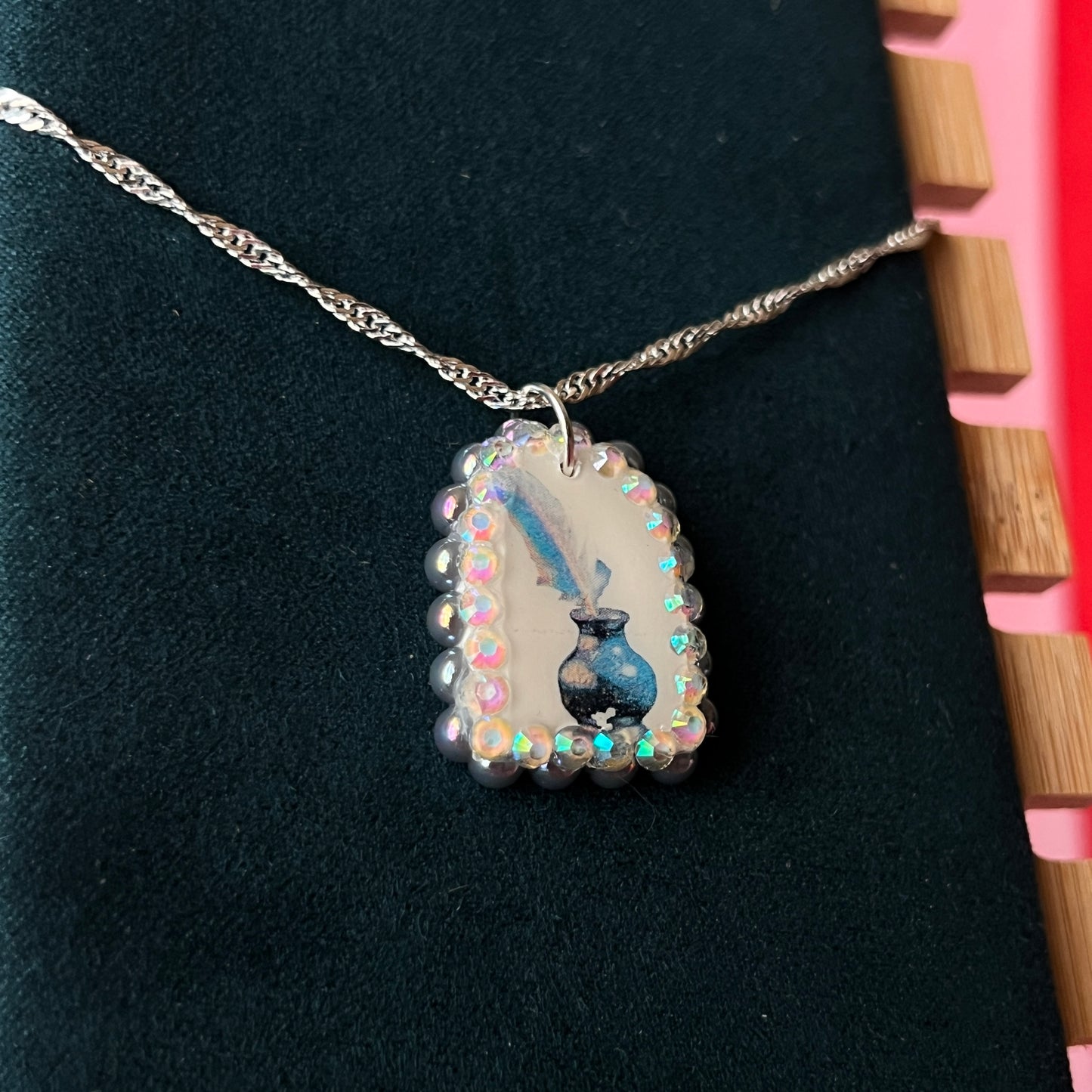 "The Author’s Armor" Necklace | Quill & Ink Pendant | 925 Sterling Silver Chain (20") | Olive Made