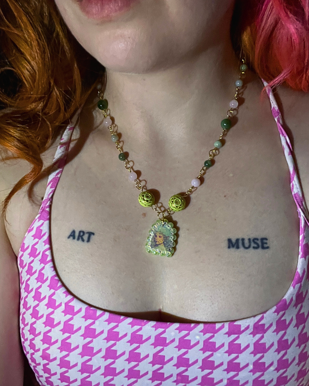 Fairycore Crystal Portrait Necklace | Rose Quartz + Agate | Coquette Fairycore Necklace