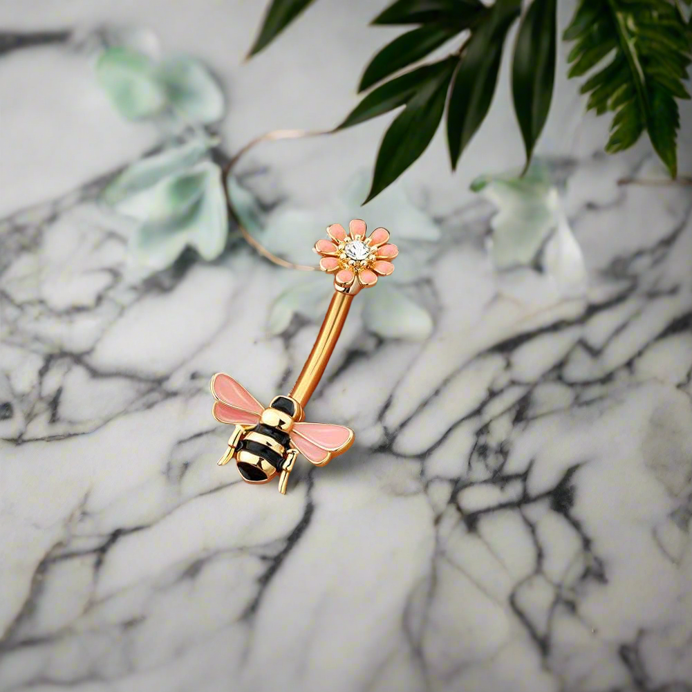 "bee golden" curved barbell