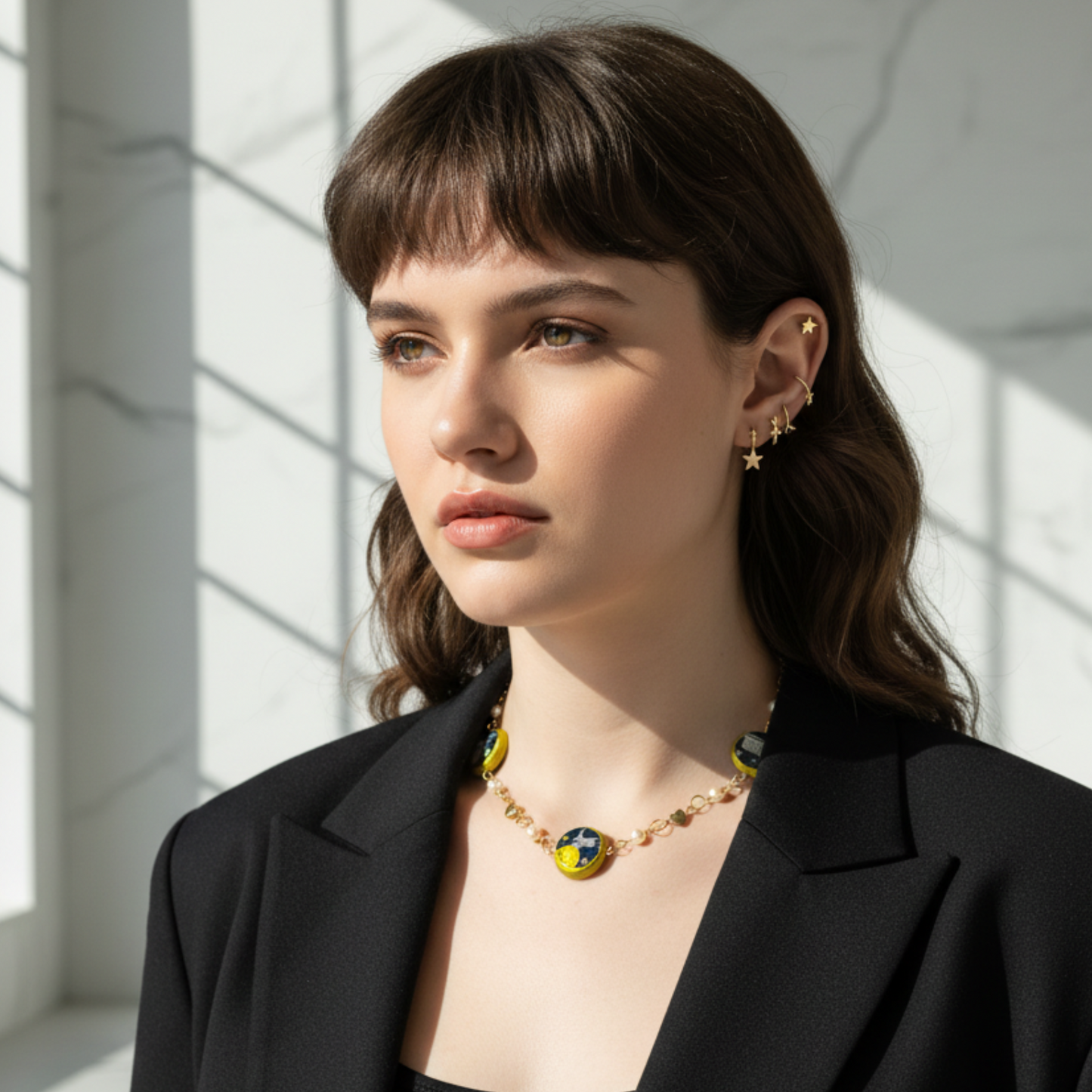 Cosmic Choker — Ethereal Metallic Collage Charm Necklace