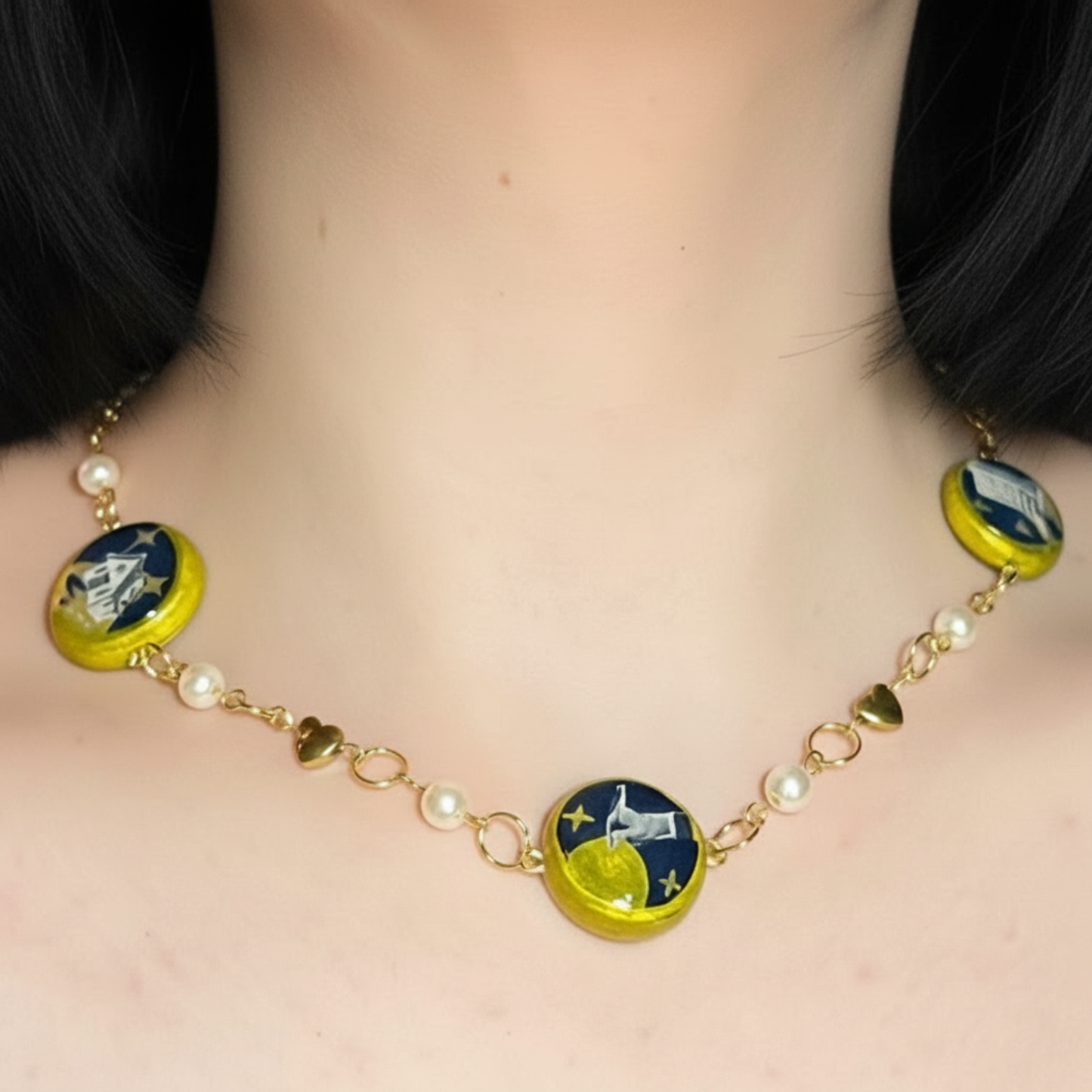 Cosmic Choker — Ethereal Metallic Collage Charm Necklace