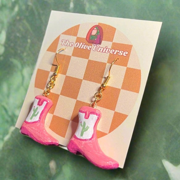 Country Cowgirl Boots - Handmade & Painted Charm Earrings - Olive Made