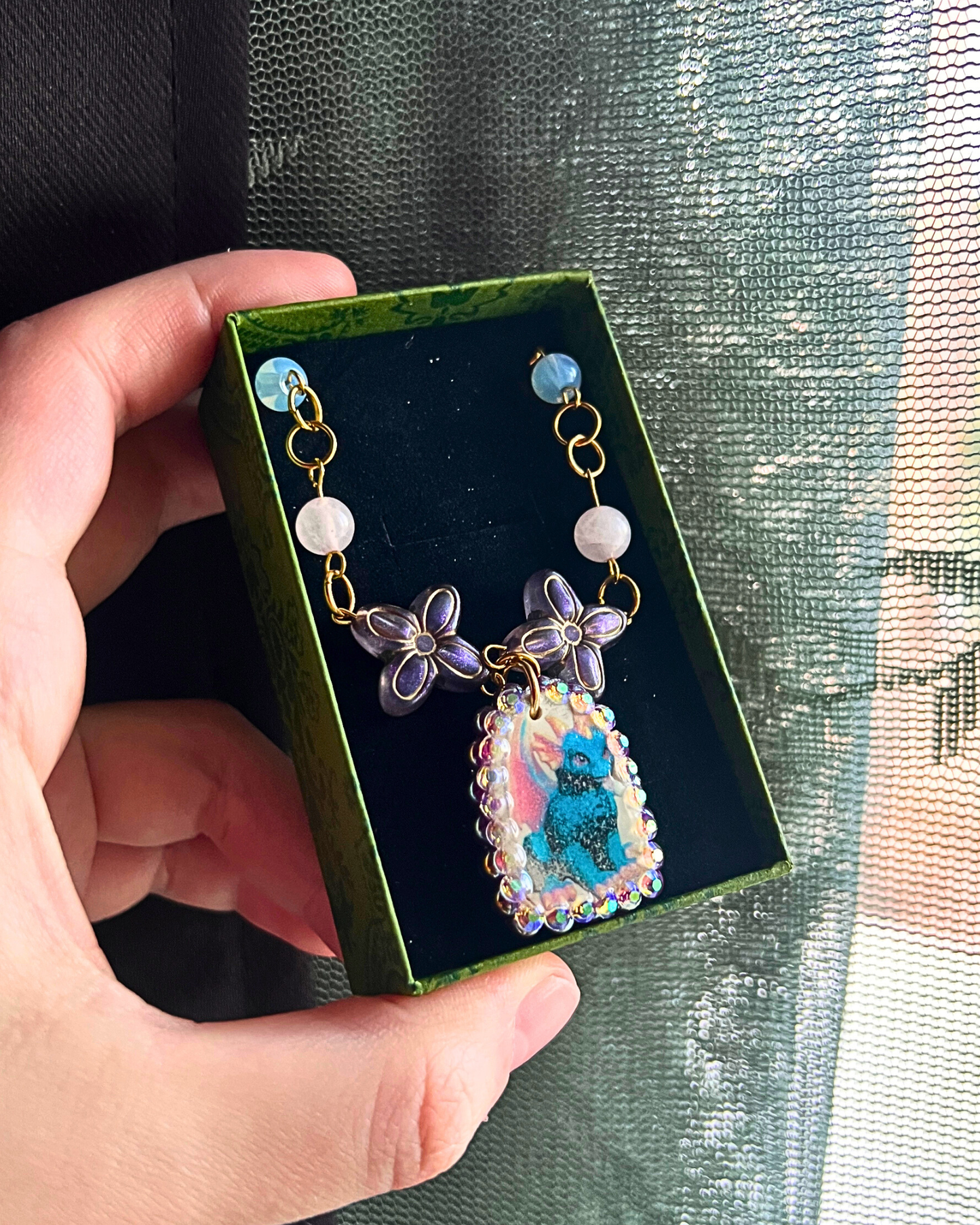 Gold Plated Dragon Charm Necklace | Rose Quartz + Opalite + Indian Agate Beads