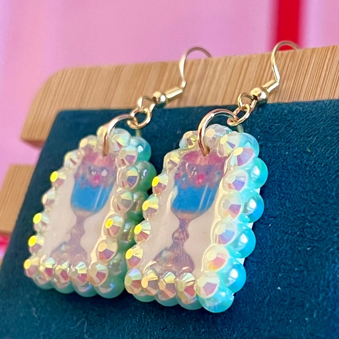 Blue + Gold Chalice Clay Earrings | Ancient-Inspired Arch Dangles | Lost Ruins Ancient Artifact Earrings