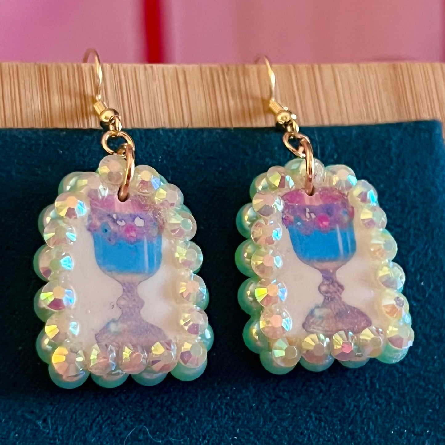 Blue + Gold Chalice Clay Earrings | Ancient-Inspired Arch Dangles | Lost Ruins Ancient Artifact Earrings