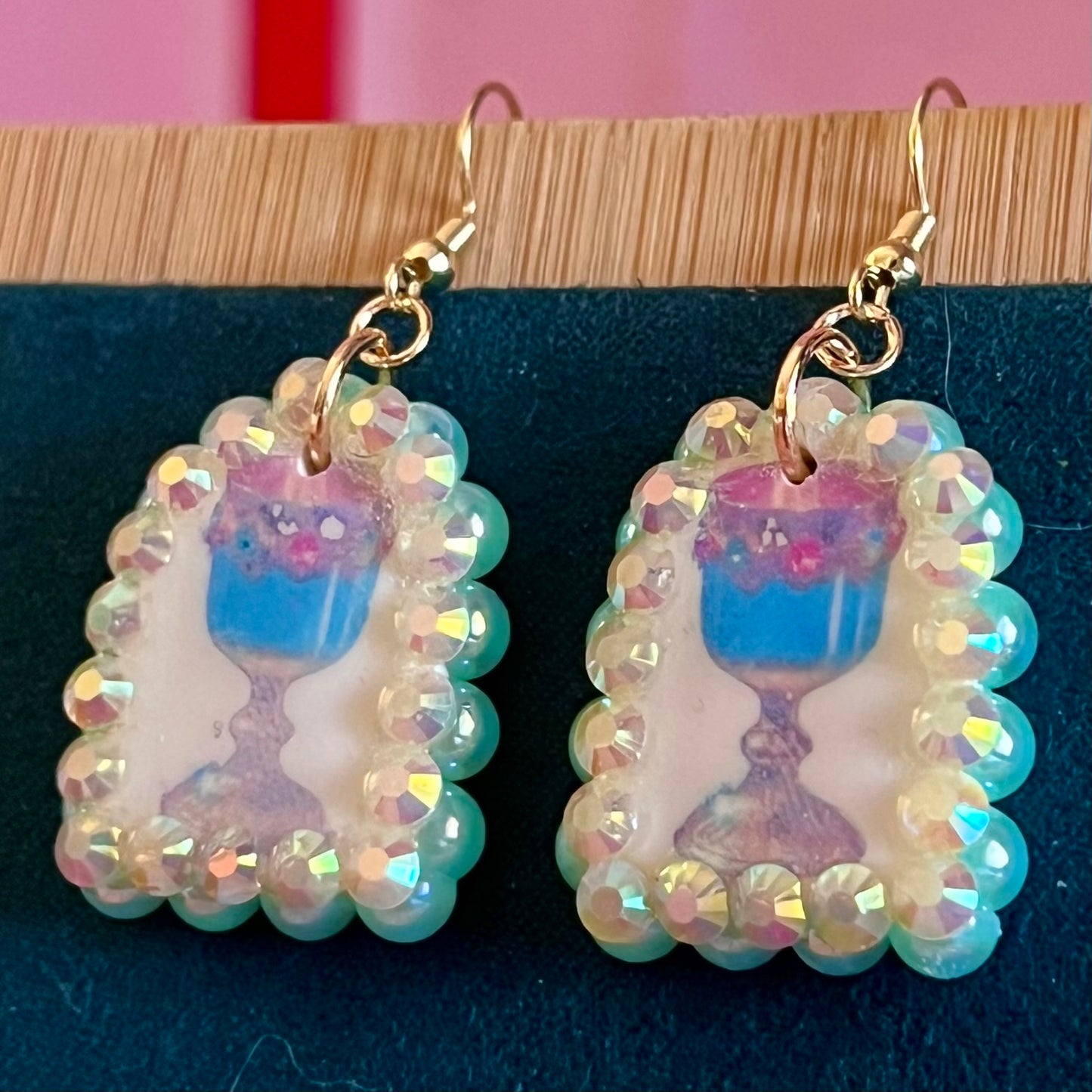 Blue + Gold Chalice Clay Earrings | Ancient-Inspired Arch Dangles | Lost Ruins Ancient Artifact Earrings
