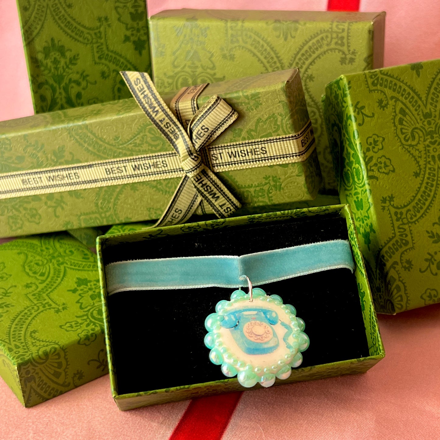 Blue Velvet Retro Phone Necklace | Polymer Clay Phone Charm Choker | Olive Made
