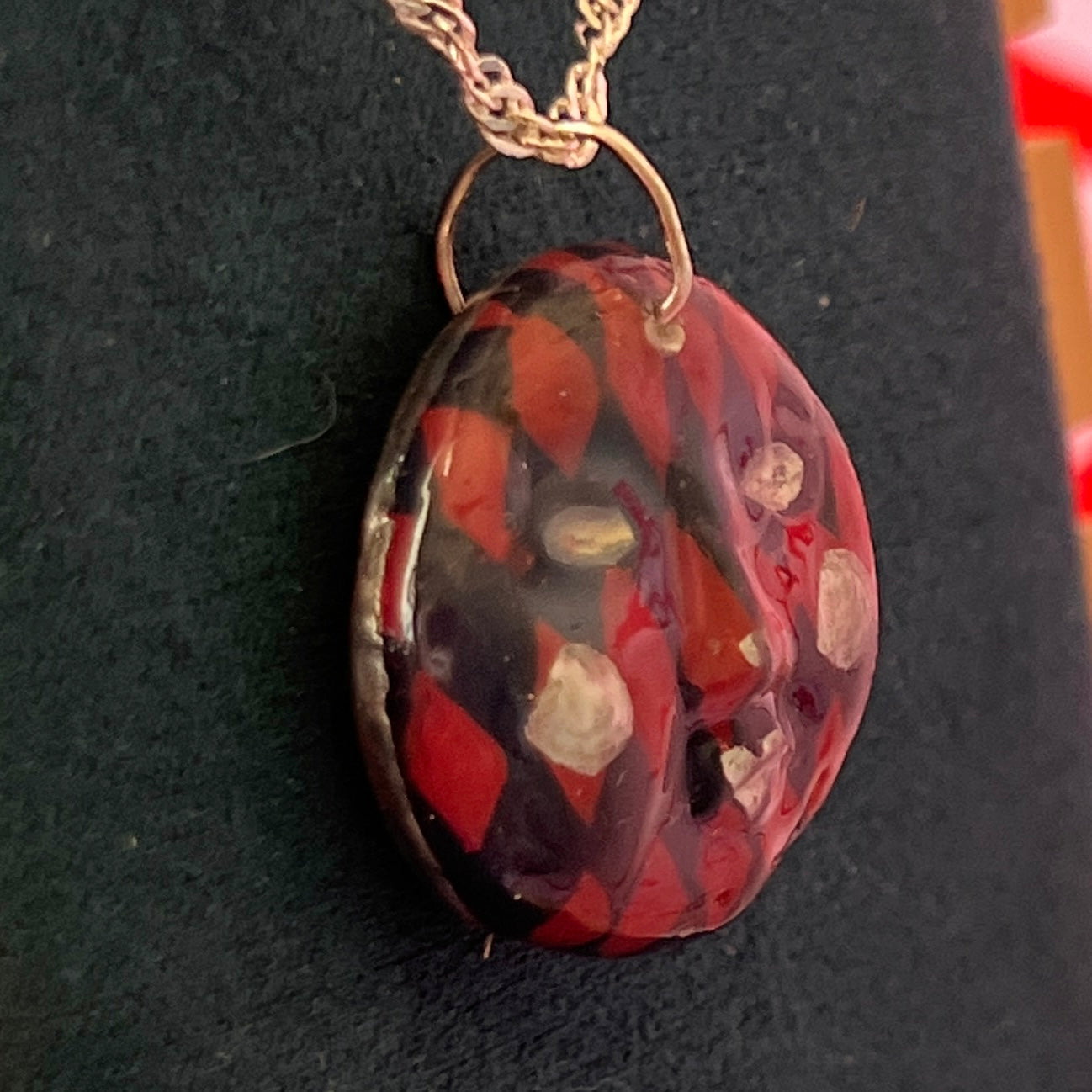 Burgundy Harlequin Mask Necklace | Hand Painted Clay Charm | 925 Sterling Silver Chain | Theater Inspired Jewelry