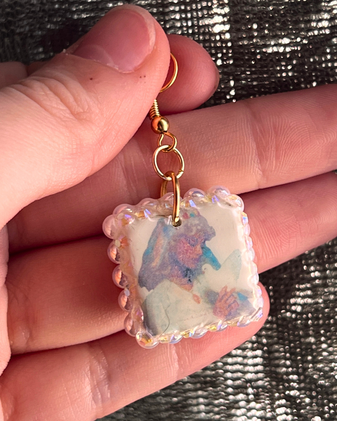 Dove Princess Fairy Earrings | Pearl Bedazzled Polymer Clay Charm | Coquette Pearl Earrings