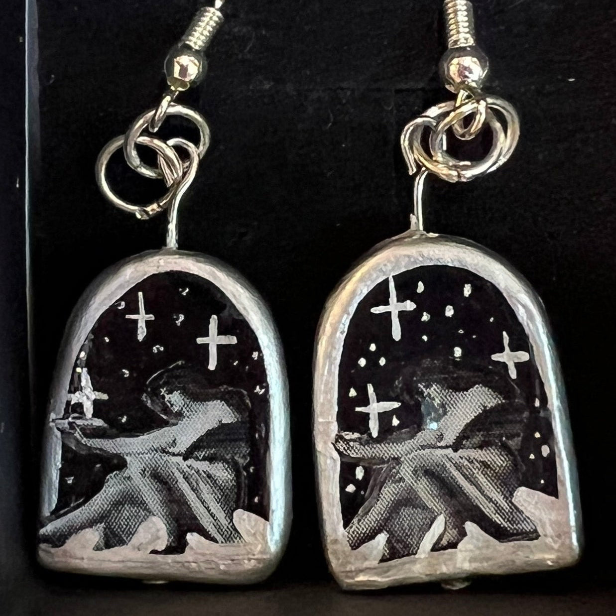 Celestial Oil Painting Earrings | John William Goward & Luis Ricardo Falero Liminal Fine Art | Silver-Plated Findings