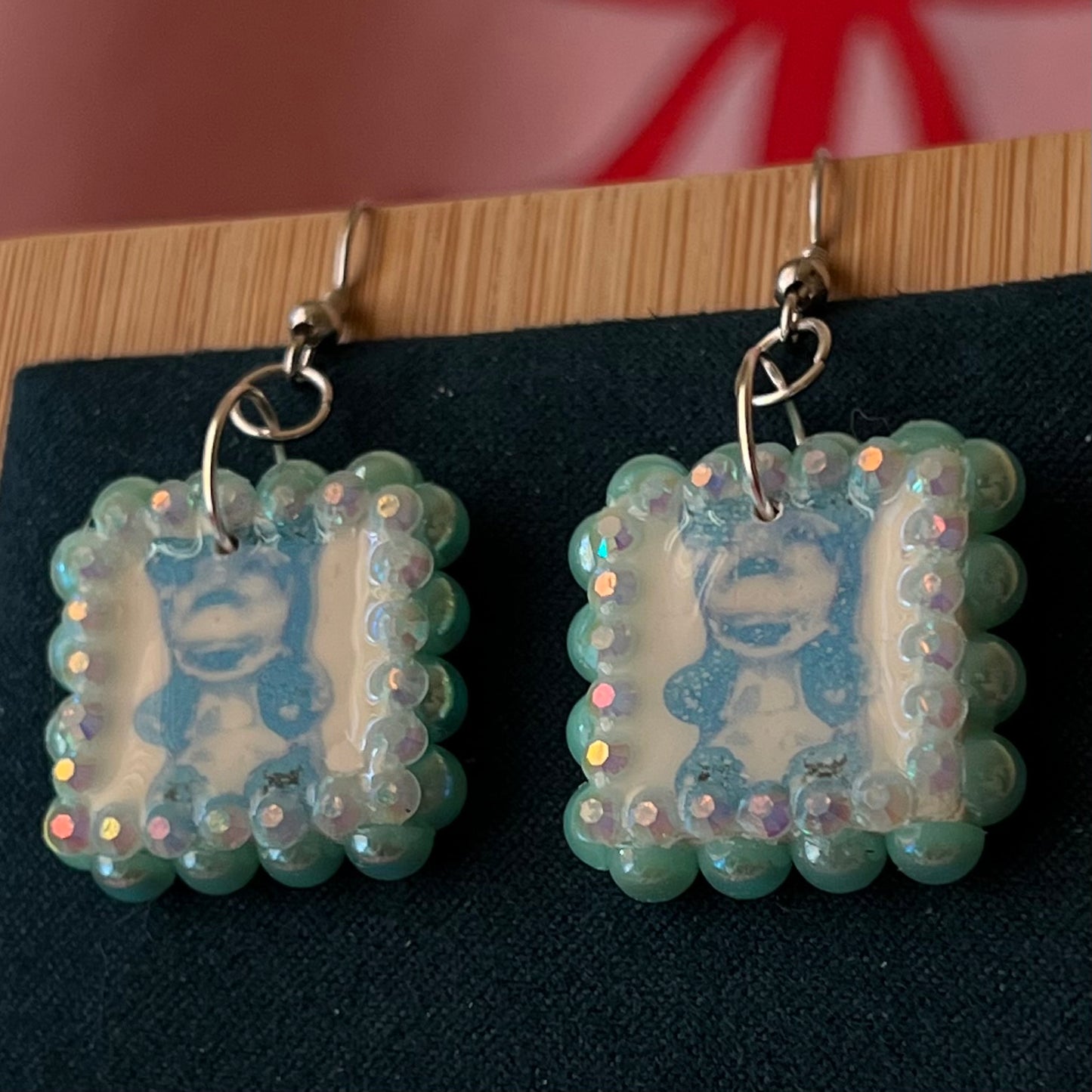 gummy bear earrings, blue gummy bear earrings, y2k earrings, kidcore earrings, toycore jewelry, rhinestone charm earrings, pearl rhinestone earrings, handmade polymer clay earrings, cute statement earrings, candy jewelry