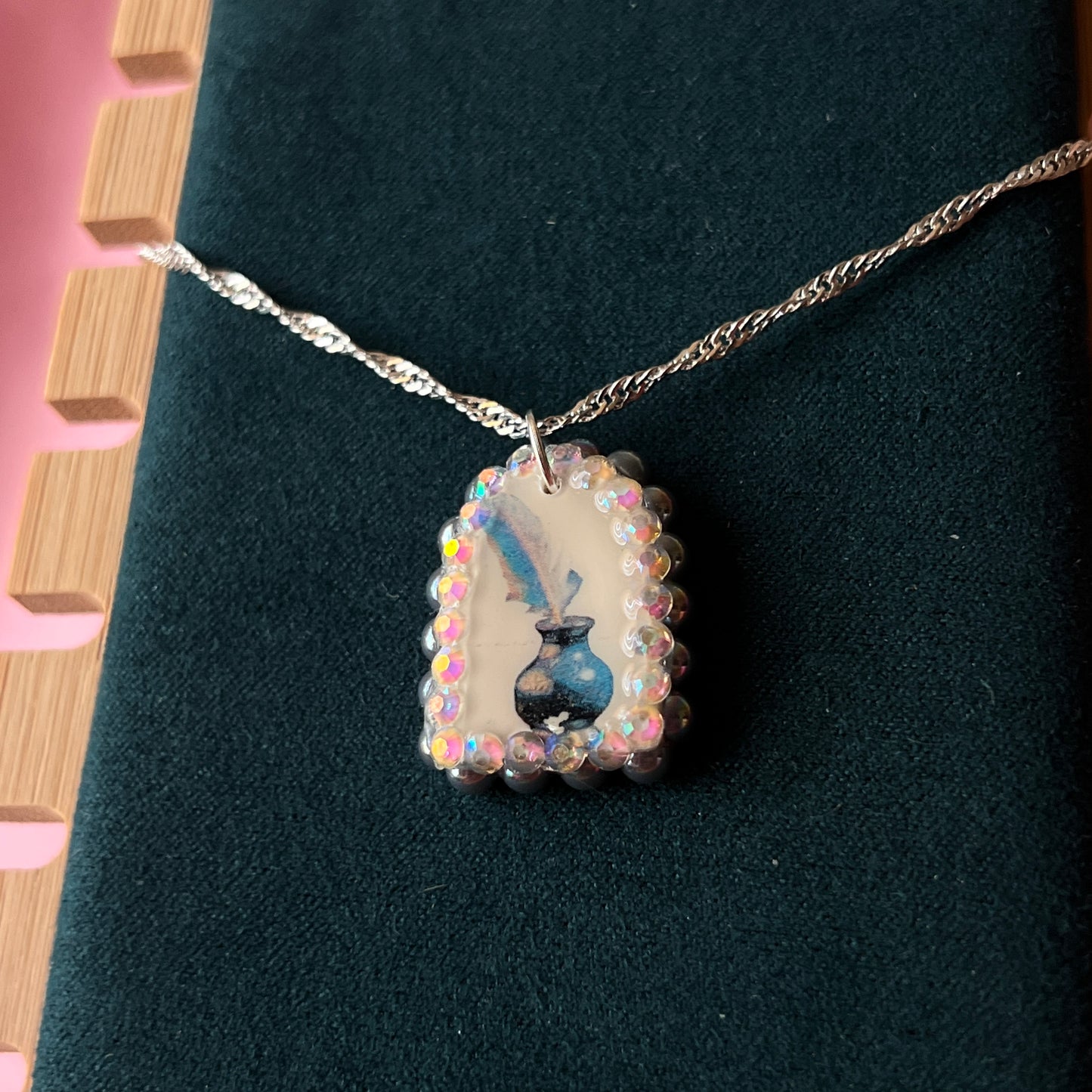 "The Author’s Armor" Necklace | Quill & Ink Pendant | 925 Sterling Silver Chain (20") | Olive Made