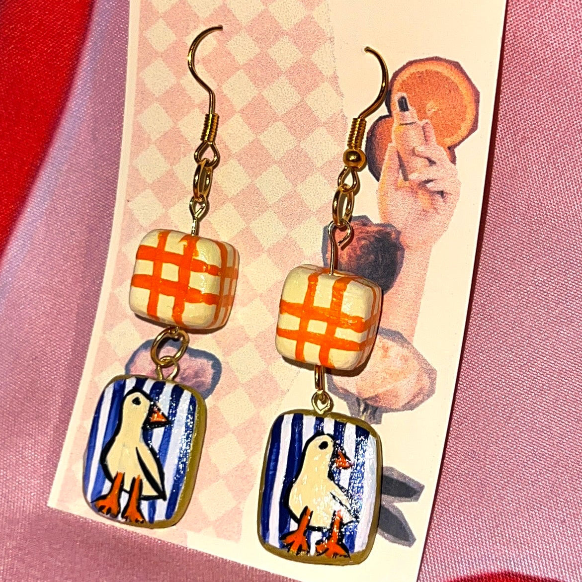 Hand Painted Goose Earrings — Clay Bird Charms, 24k Gold Plated Hardware | Olive Made