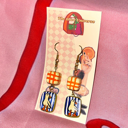 Hand Painted Goose Earrings — Clay Bird Charms, 24k Gold Plated Hardware | Olive Made