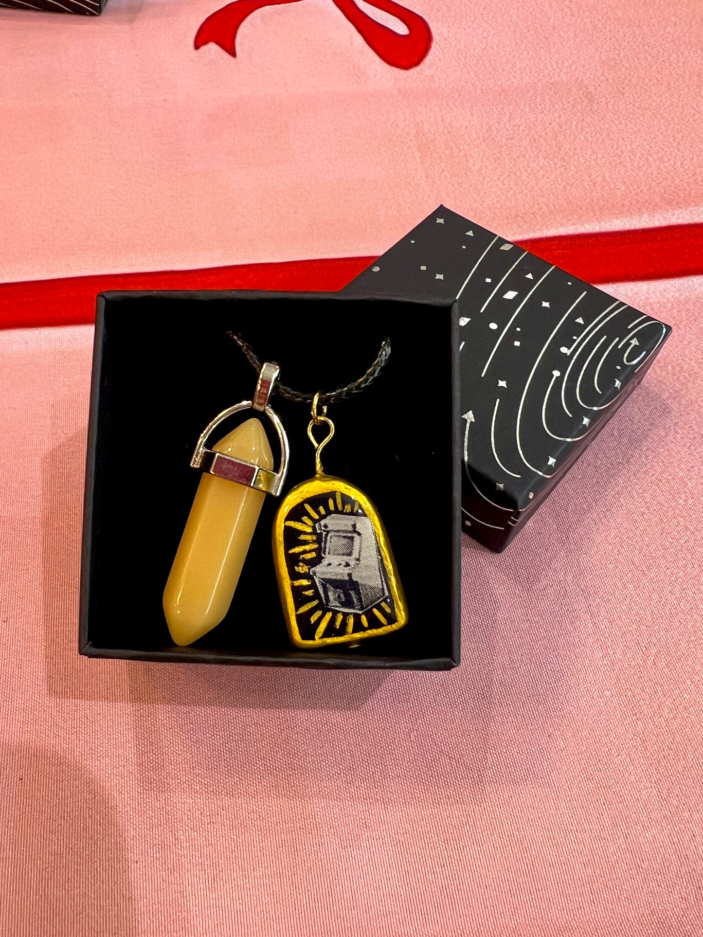 Retro Pendant Necklace | Faux Leather Chain | Hand Sculpted Clay Charm | Gold Accents | Nostalgic Statement Jewelry