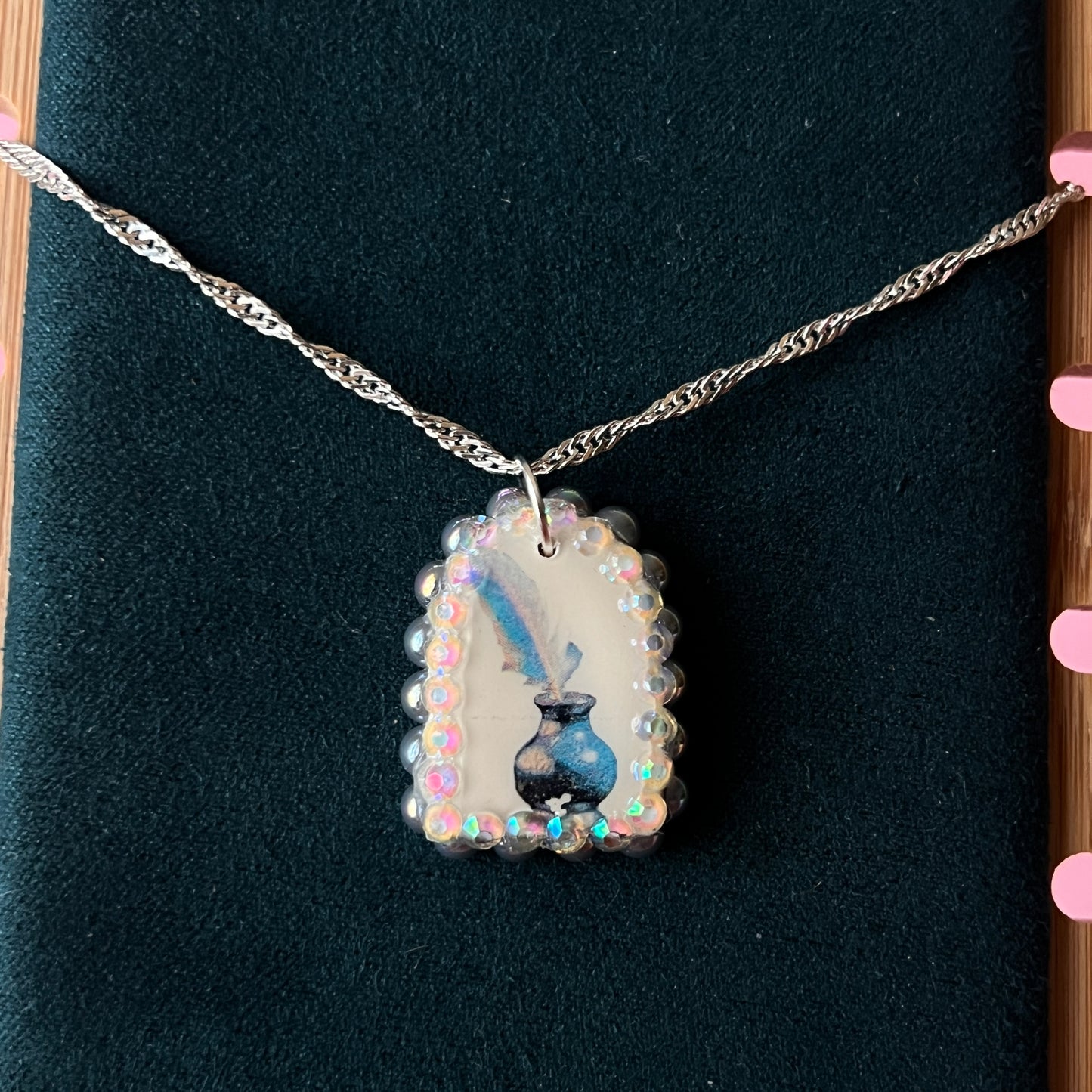 "The Author’s Armor" Necklace | Quill & Ink Pendant | 925 Sterling Silver Chain (20") | Olive Made