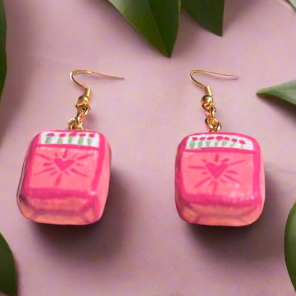 Matchbox Heart Earrings - Handmade Polymer Clay Charm Earrings