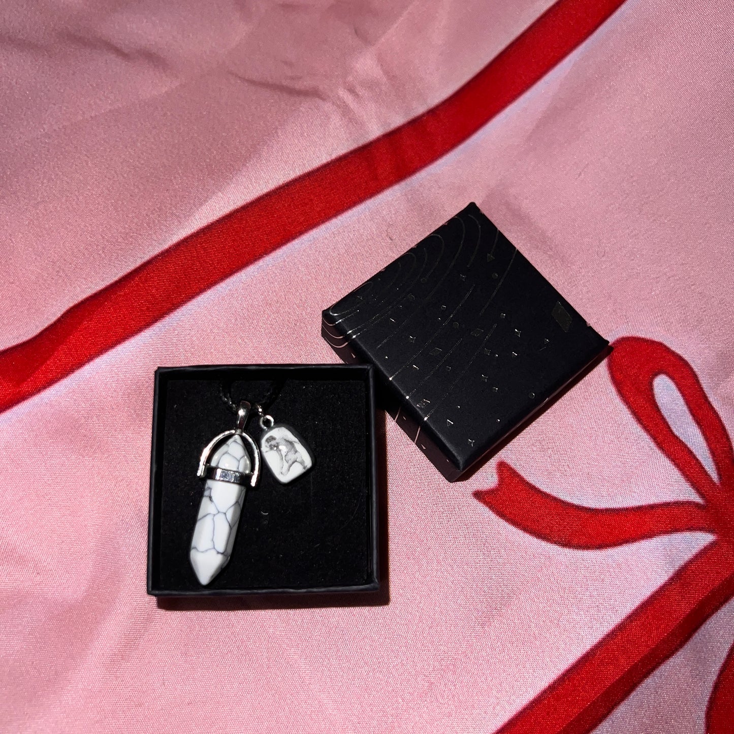 Marbled Pendant Necklace | Mini Angel Cherub Charm | Faux Leather Chain | Silver-Tone Detail | Ethereal Jewelry