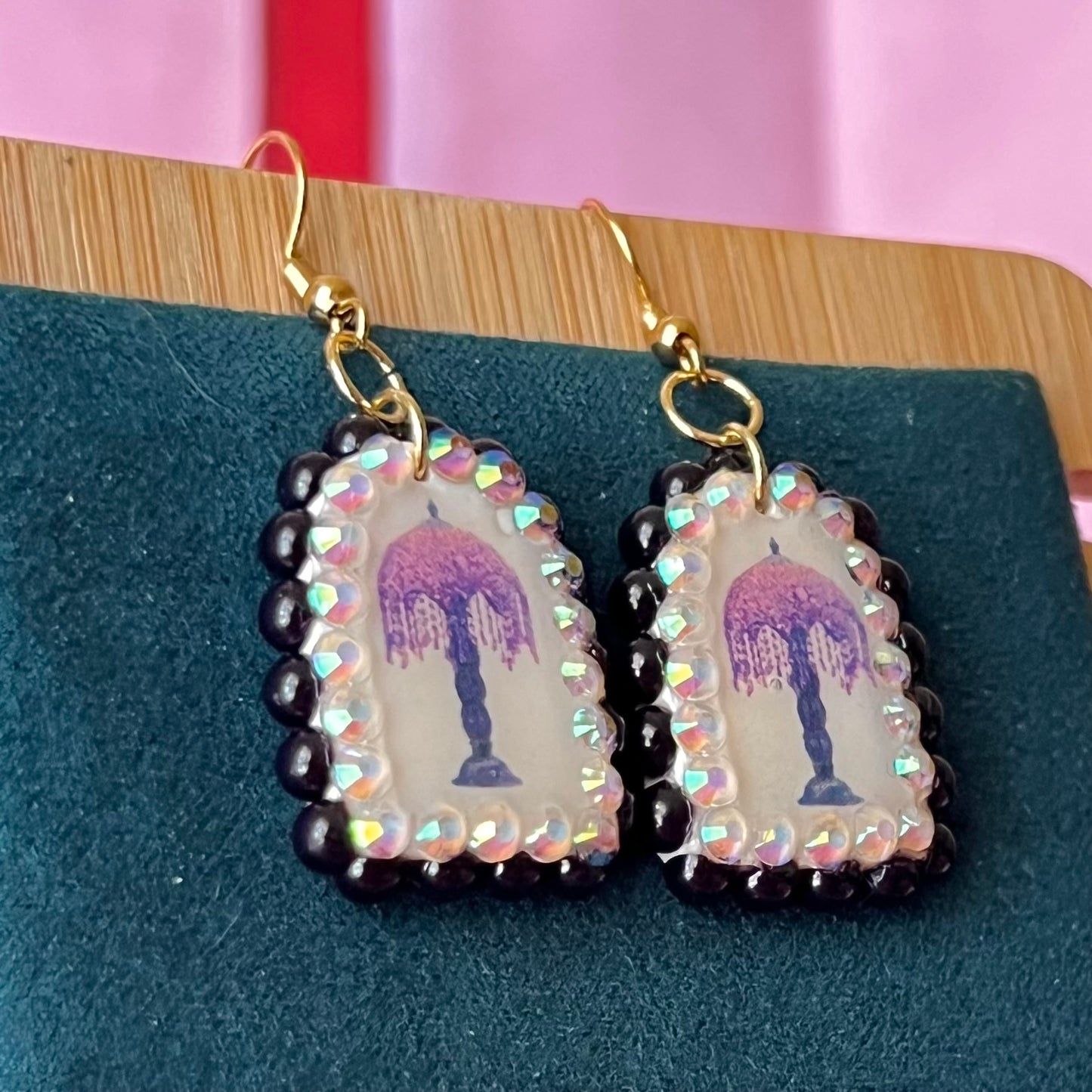 Vintage Lamp Arch Earrings | Purple + Pink Rhinestone Dangles | Olive Made