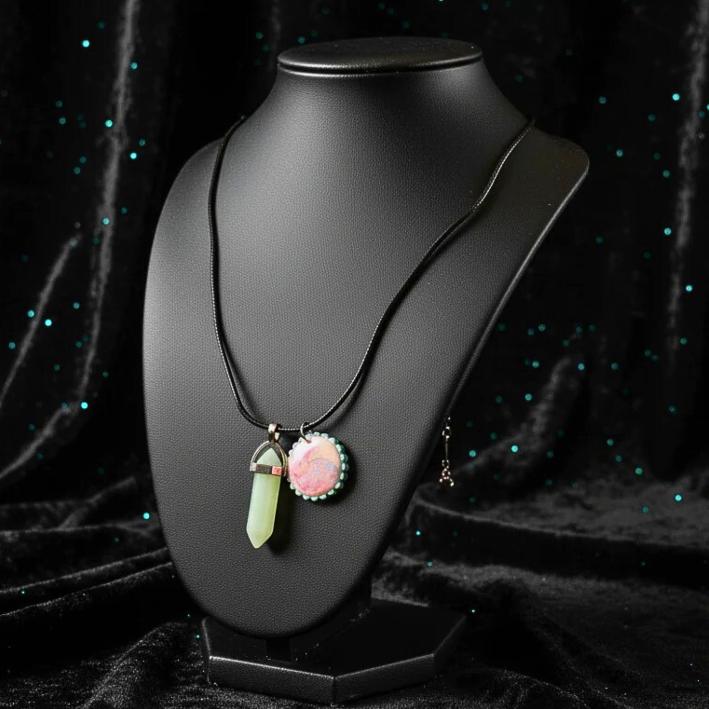 Blue Magic Charm Necklace | Blue Stag Arch Pendant or Iridescent Jackalope | 22” Adjustable Faux Leather Chain