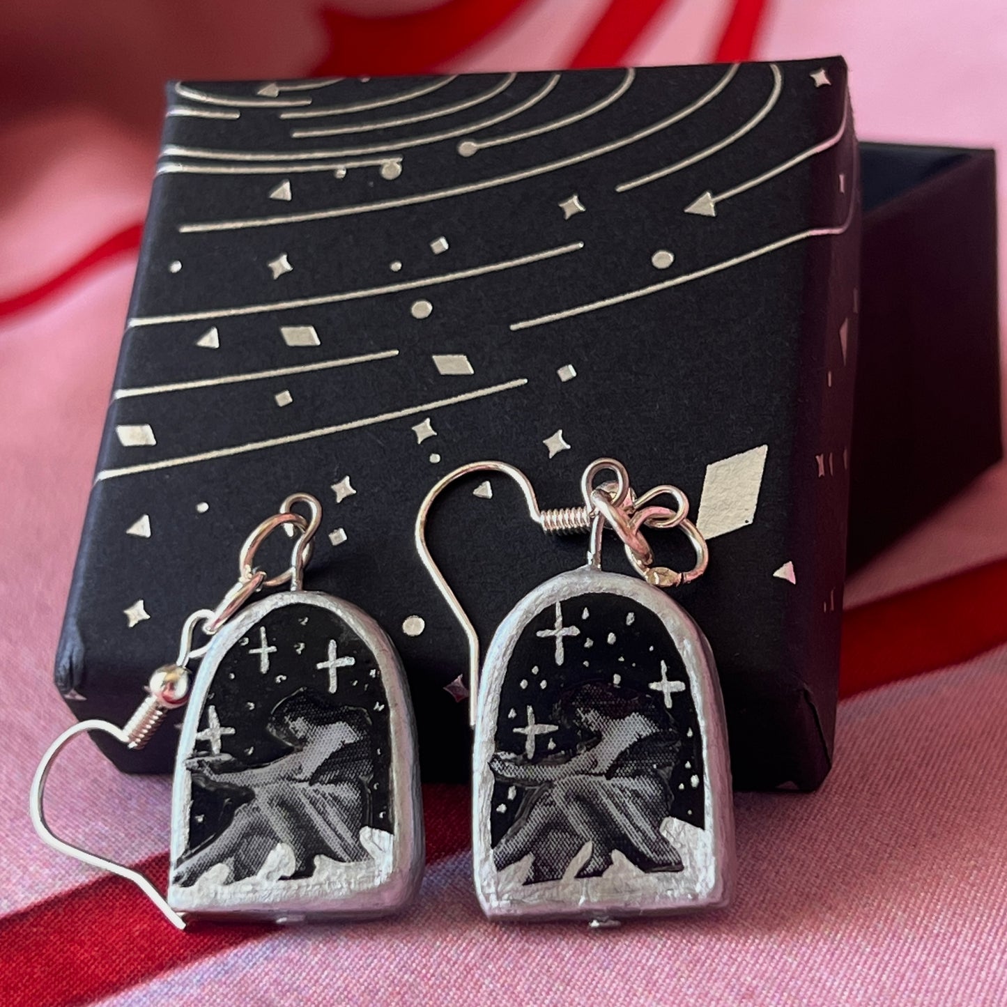 Celestial Oil Painting Earrings | John William Goward & Luis Ricardo Falero Liminal Fine Art | Silver-Plated Findings