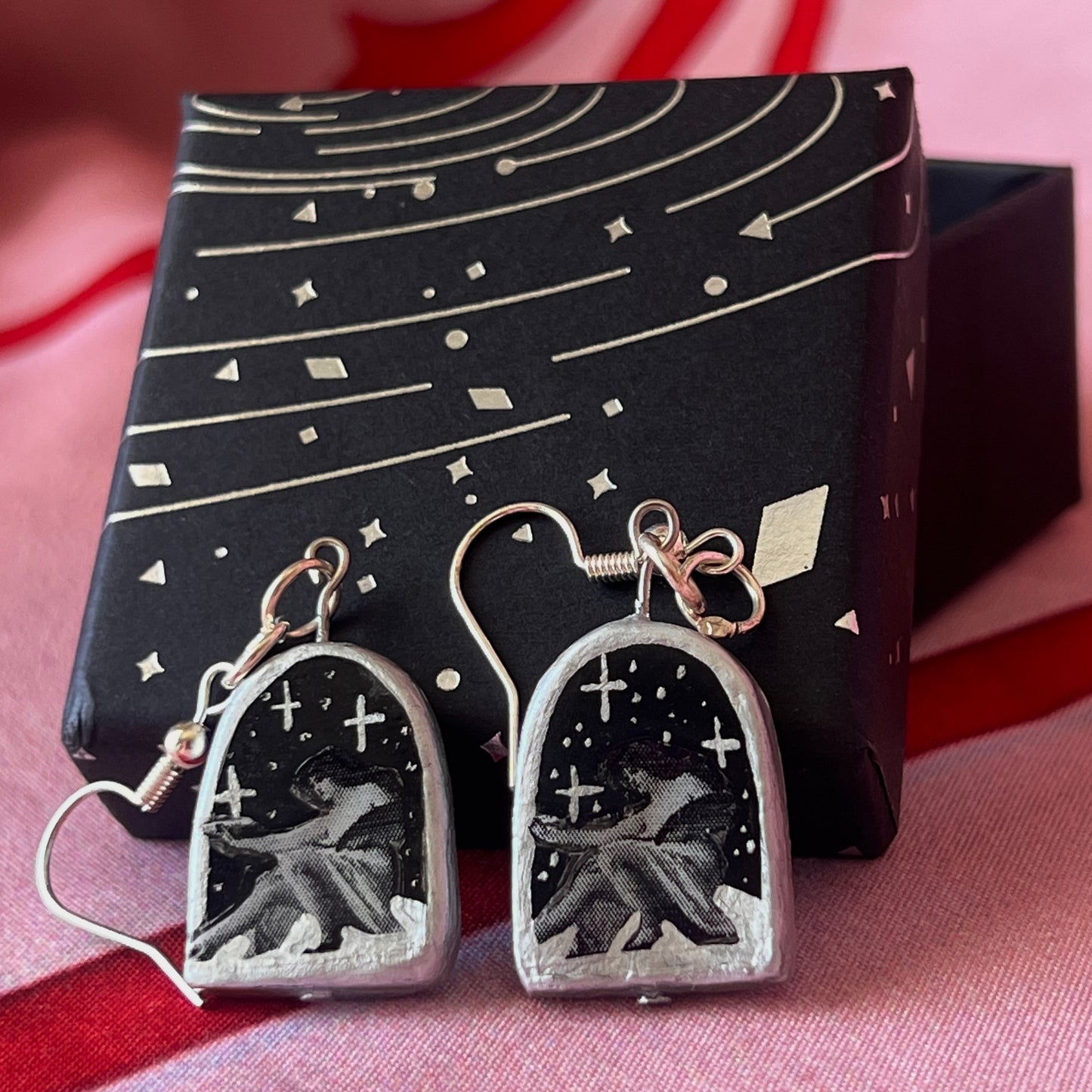 Celestial Oil Painting Earrings | John William Goward & Luis Ricardo Falero Liminal Fine Art | Silver-Plated Findings