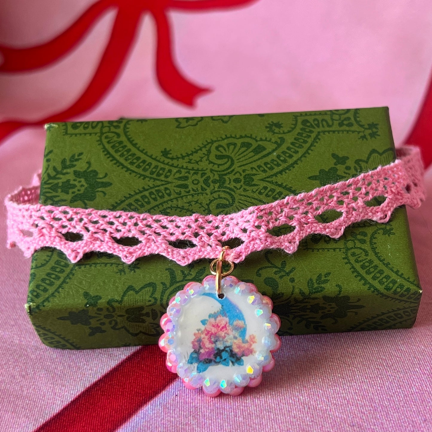 Coquette Lace Choker Charms | Rhinestone Fantasy