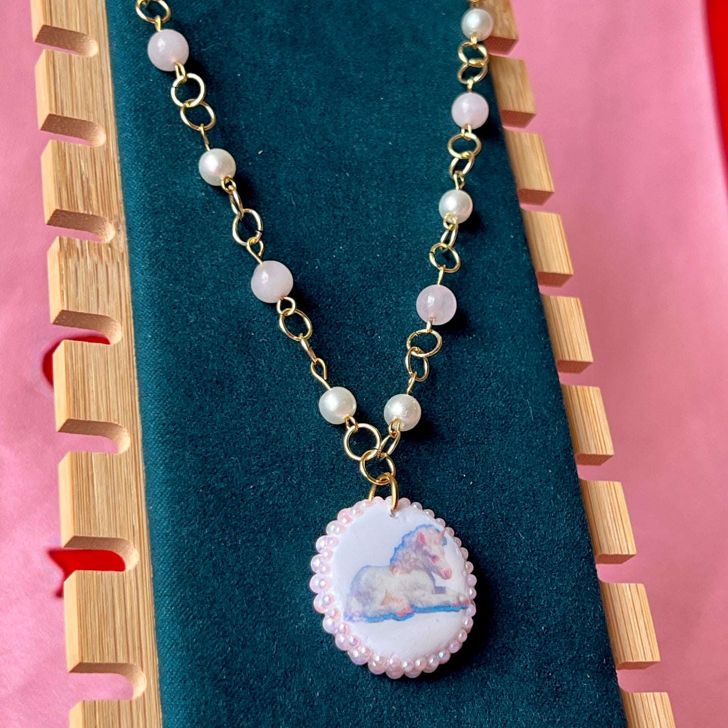 Coquette Unicorn Necklace | Rose Quartz Pearl Necklace | Olive Made