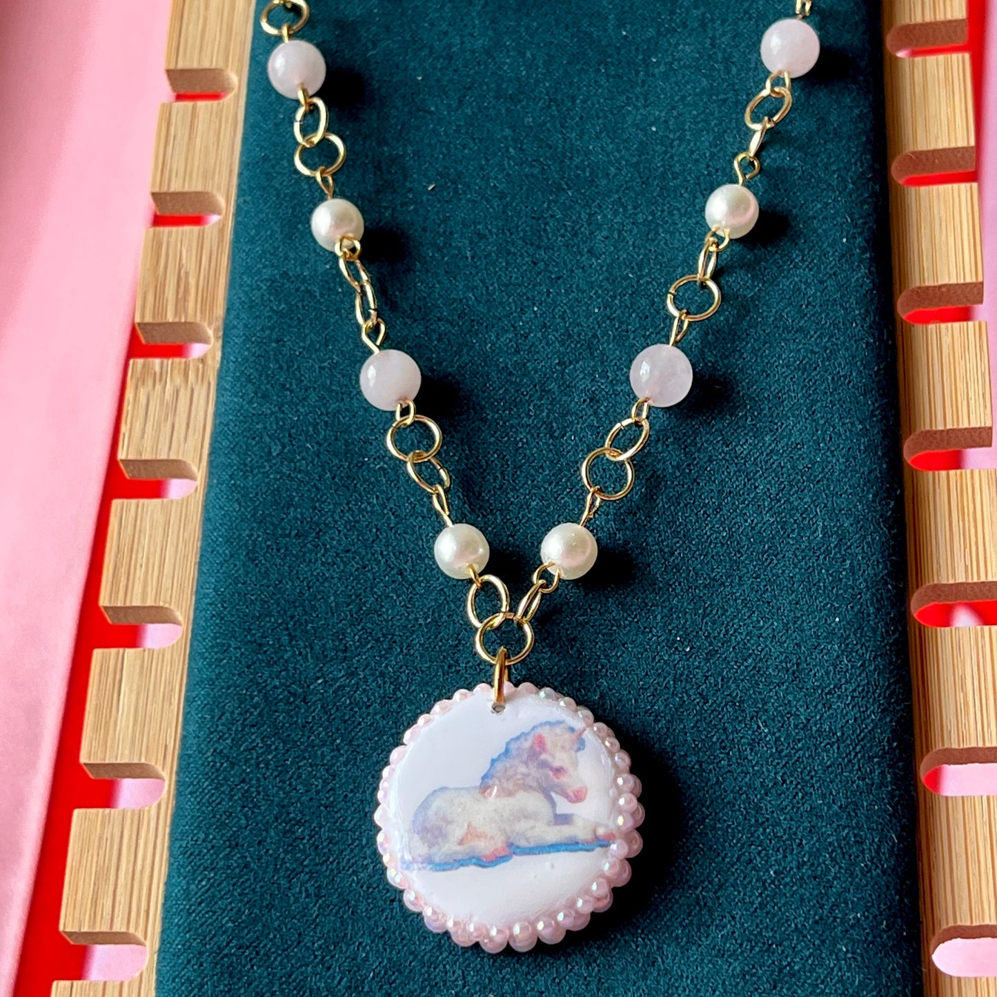 Coquette Unicorn Necklace | Rose Quartz Pearl Necklace | Olive Made
