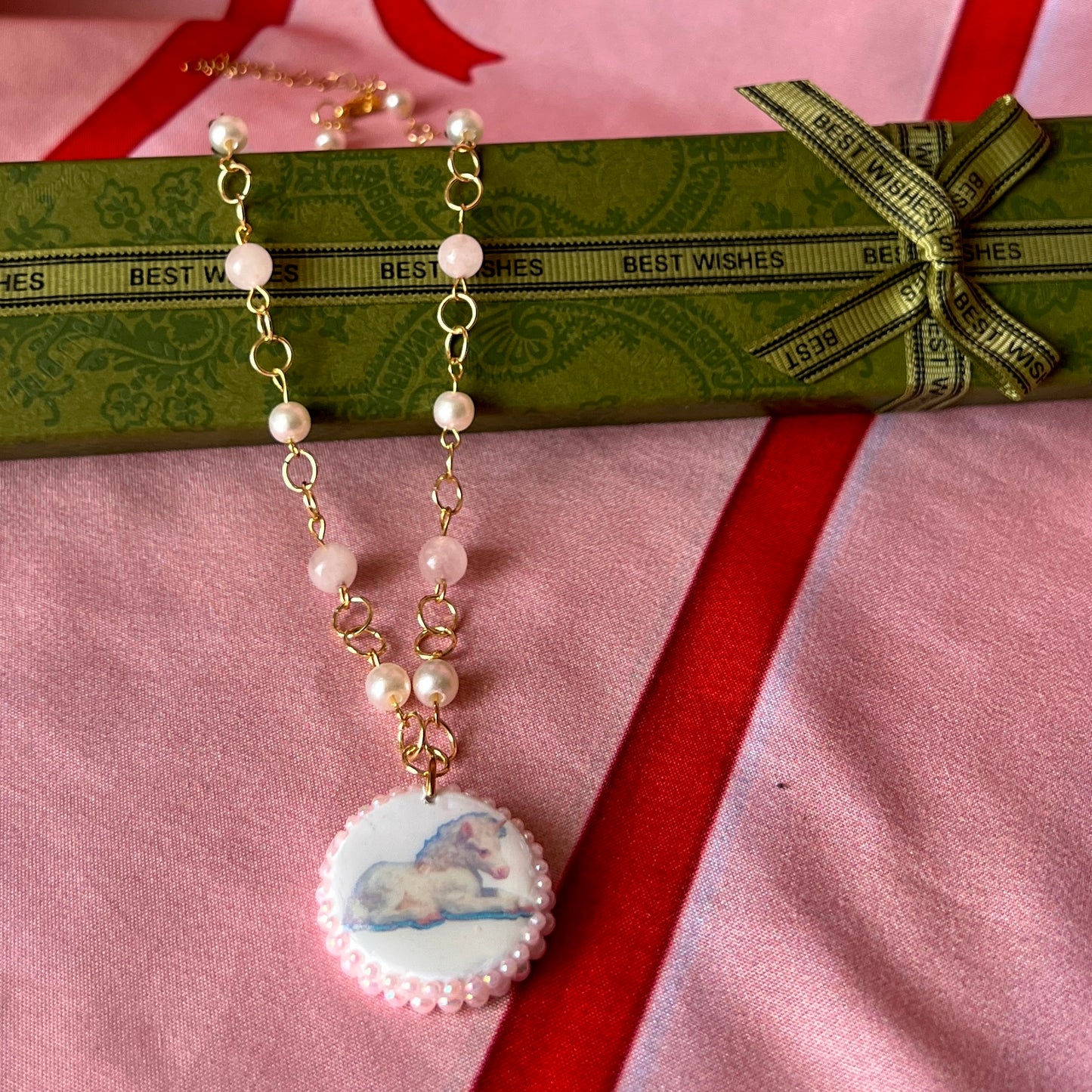 Coquette Unicorn Necklace | Rose Quartz Pearl Necklace | Olive Made