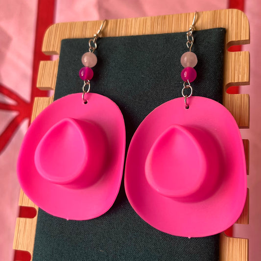 “Cunty Crystal Cowgirl” - Y2k Real Crystal, Stone, and Cowboy Hat Earrings