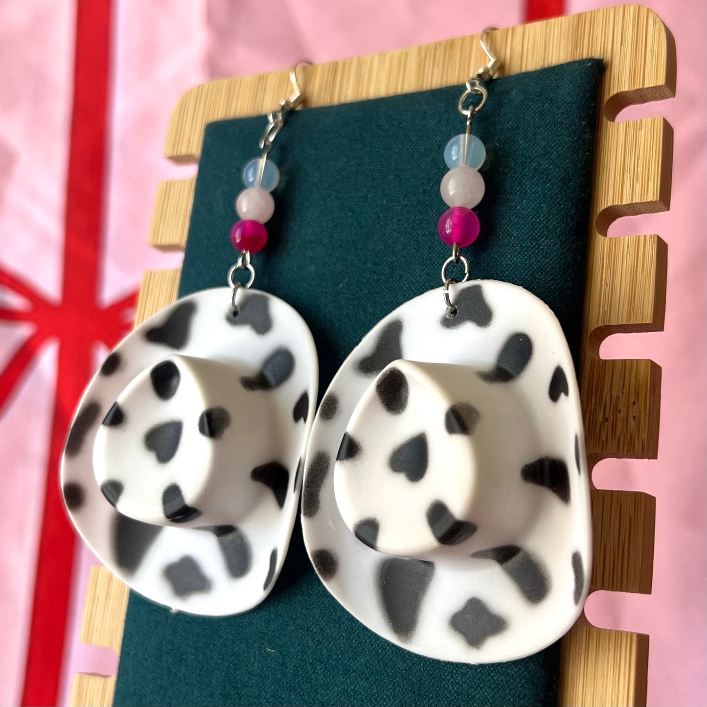 “Cunty Crystal Cowgirl” - Y2k Real Crystal, Stone, and Cowboy Hat Earrings