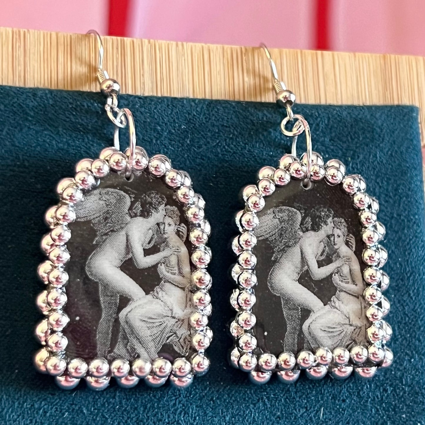 Allegory of Eros & Psyche (1798) Arch Earrings | Metallic Pearl Frame | François Gérard