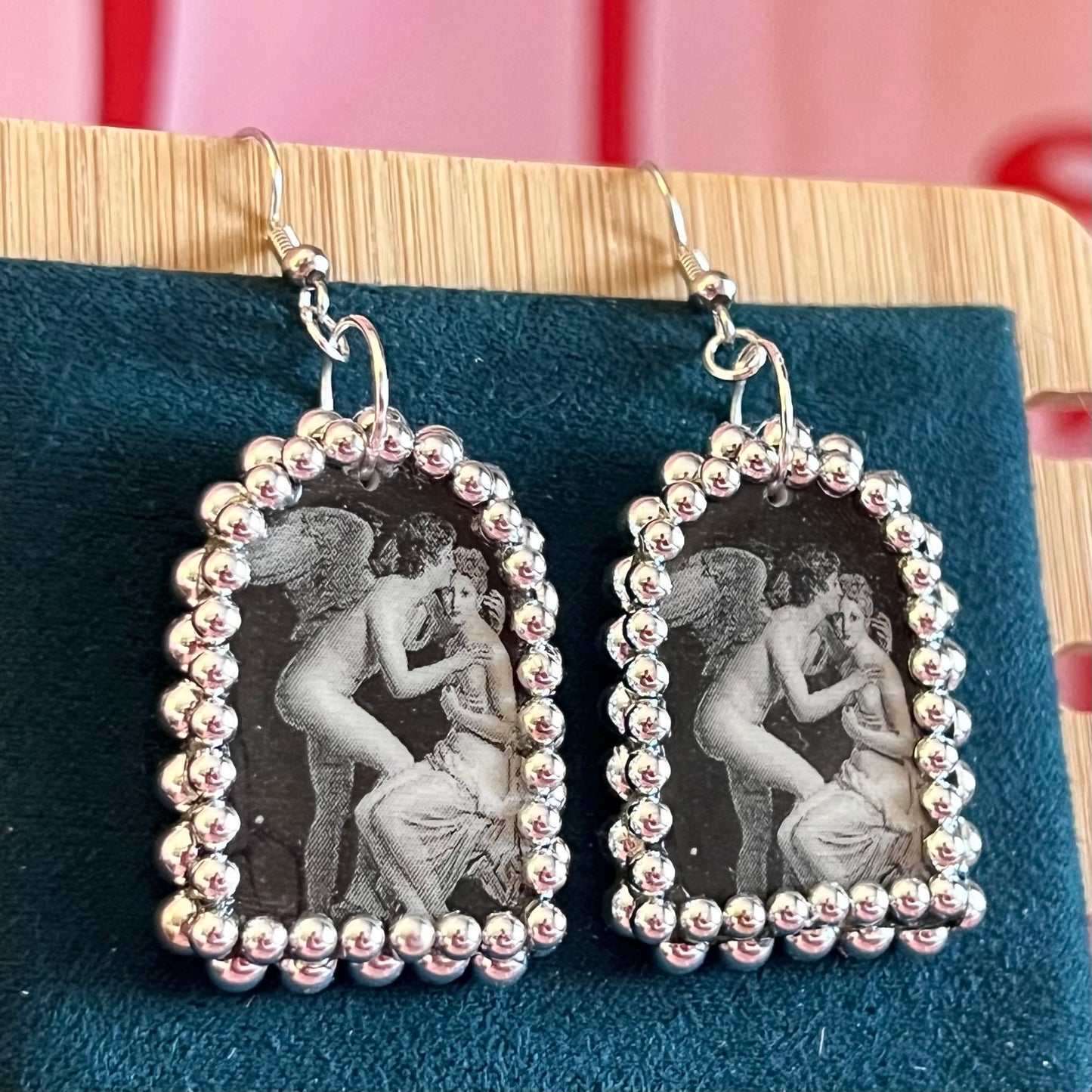 Allegory of Eros & Psyche (1798) Arch Earrings | Metallic Pearl Frame | François Gérard