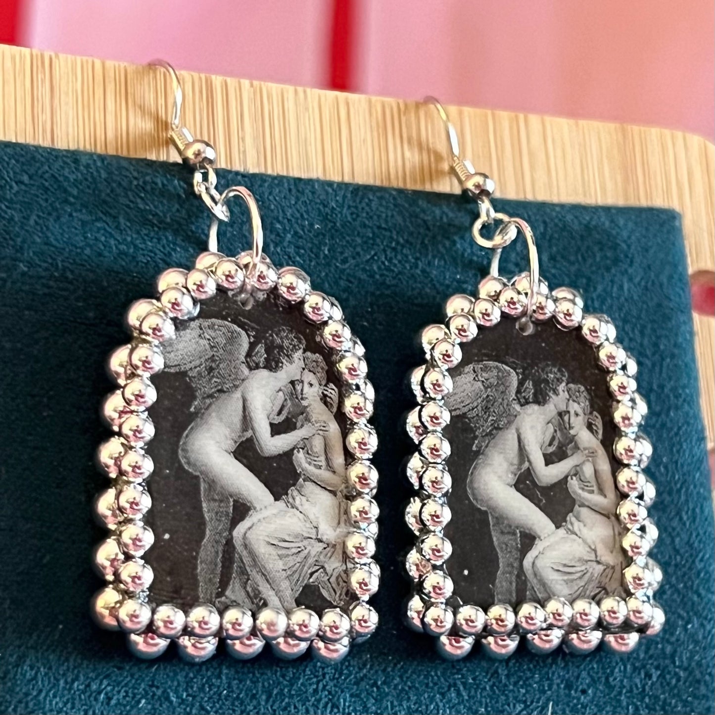 Allegory of Eros & Psyche (1798) Arch Earrings | Metallic Pearl Frame | François Gérard