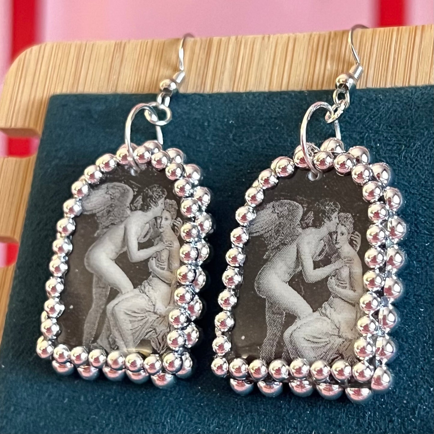 Allegory of Eros & Psyche (1798) Arch Earrings | Metallic Pearl Frame | François Gérard