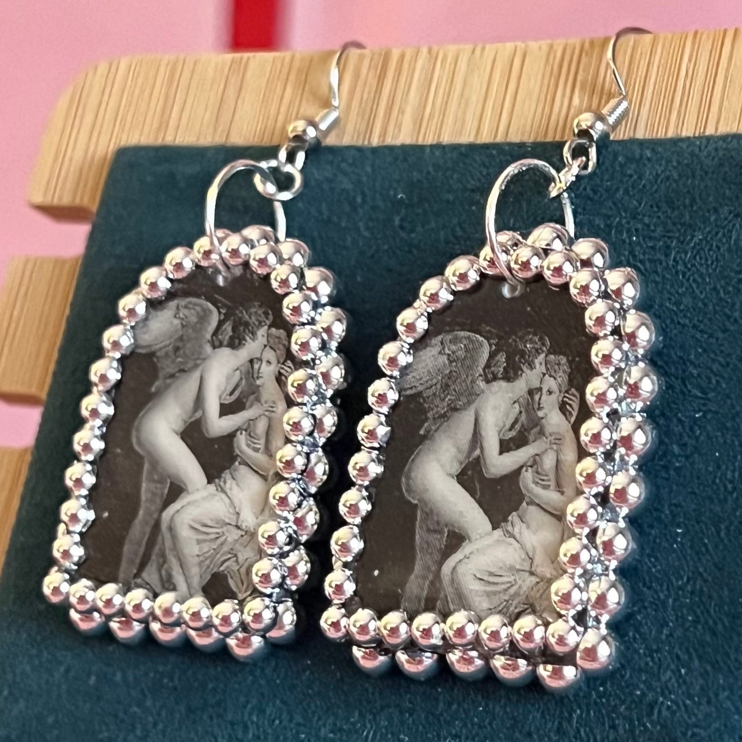 Allegory of Eros & Psyche (1798) Arch Earrings | Metallic Pearl Frame | François Gérard