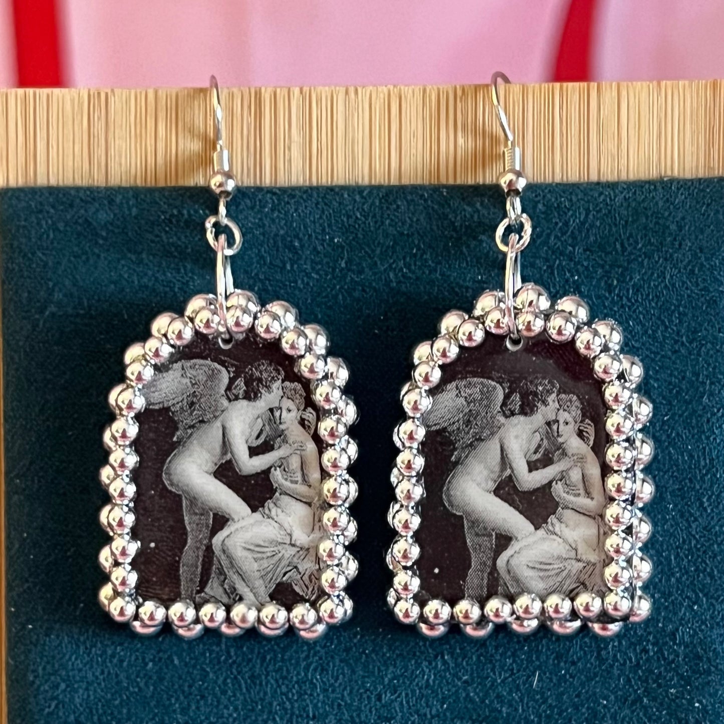 Allegory of Eros & Psyche (1798) Arch Earrings | Metallic Pearl Frame | François Gérard
